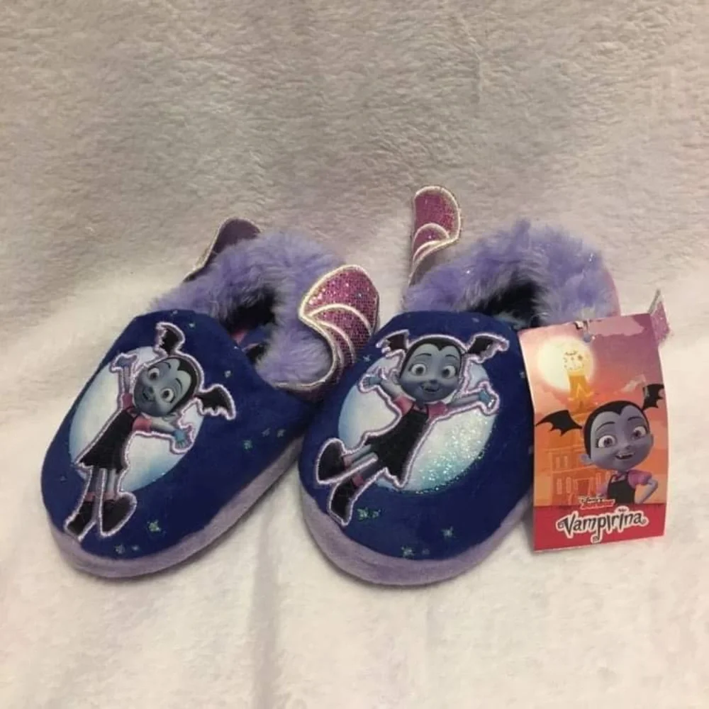 Disney Junior Vampirina Slippers Kids Size 7/8 Purple Blue New Bat Wings Glitter